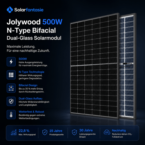 Jolywood 500W N-Type Bifacial Dual-Glass Solarmodul - Solarfantasie.de