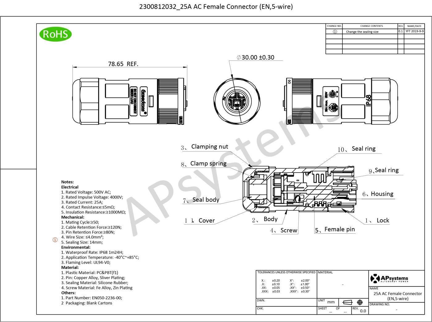 APsystems 25A AC-Buchse – 5-adrig für QT2/QT2D