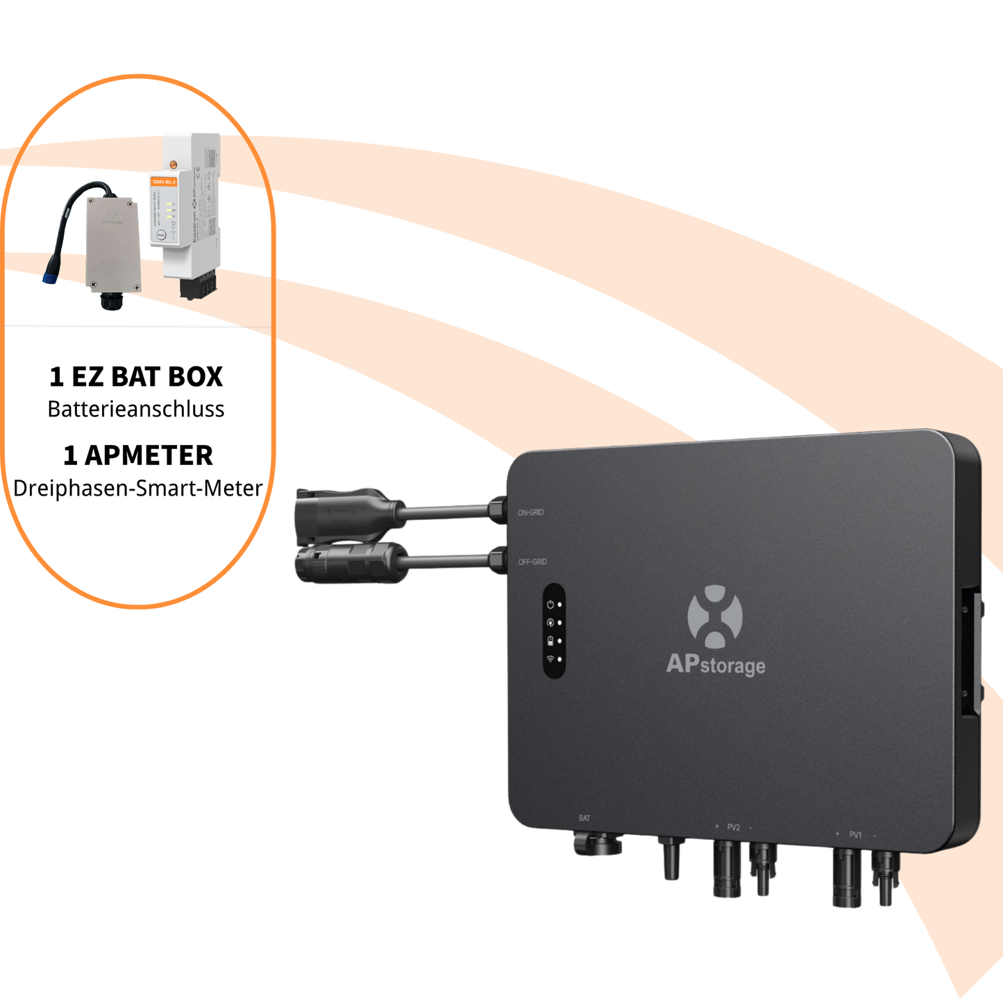APsystems Power-Set: EZHI Hybridwechselrichter + EZ Bat Box + APmeter