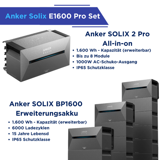 Anker Solix Solarbank 2 E1600 Pro mit Erweiterungsakku BP 1600 Balkonkraftwerk Set