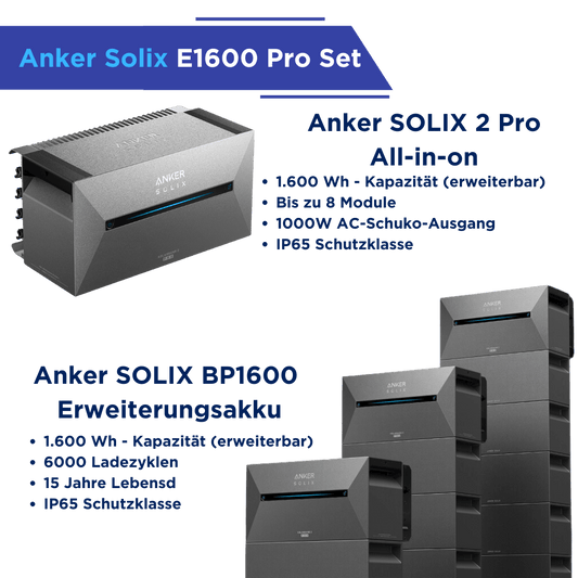 Anker Solix Solarbank 2 E1600 Pro mit BP1600 Erweiterungsakku – Balkonkraftwerk Stromspeicher Set - Solarfantasie.de