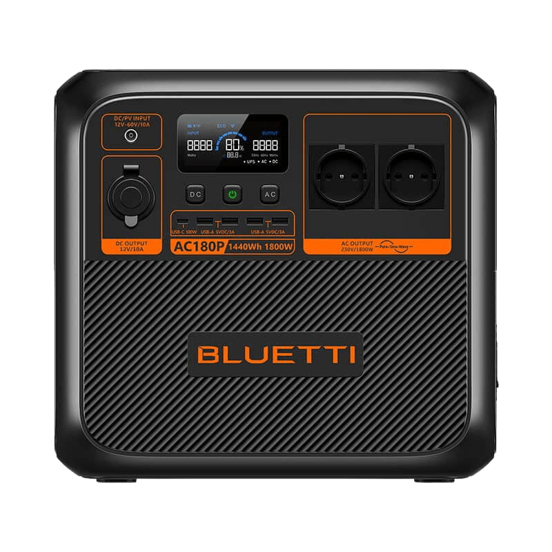 BLUETTI AC180P Powerstation – 1440Wh LiFePO4 mit 1800W Ausgang für Camping & Notstrom - Solarfantasie.de