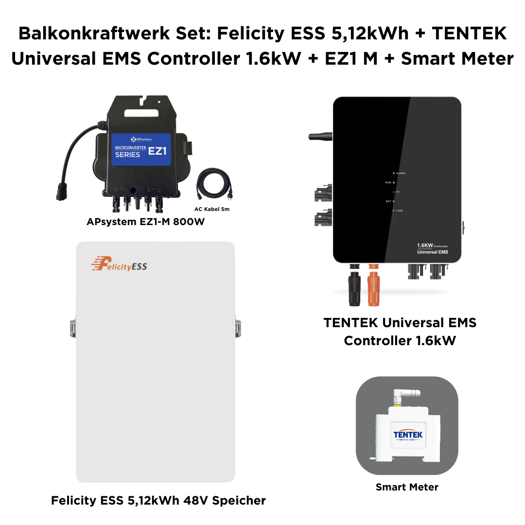 Felicity ESS 5,12kWh 48V Speicher + TENTEK Universal EMS Controller 1.6kW + EZ1 Mikrowechselrichter mit Smart Meter - Solarfantasie.de