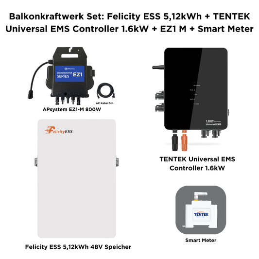 Felicity ESS 5,12kWh 48V Speicher + TENTEK Universal EMS Controller 1.6kW + EZ1 Mikrowechselrichter mit Smart Meter - Solarfantasie.de