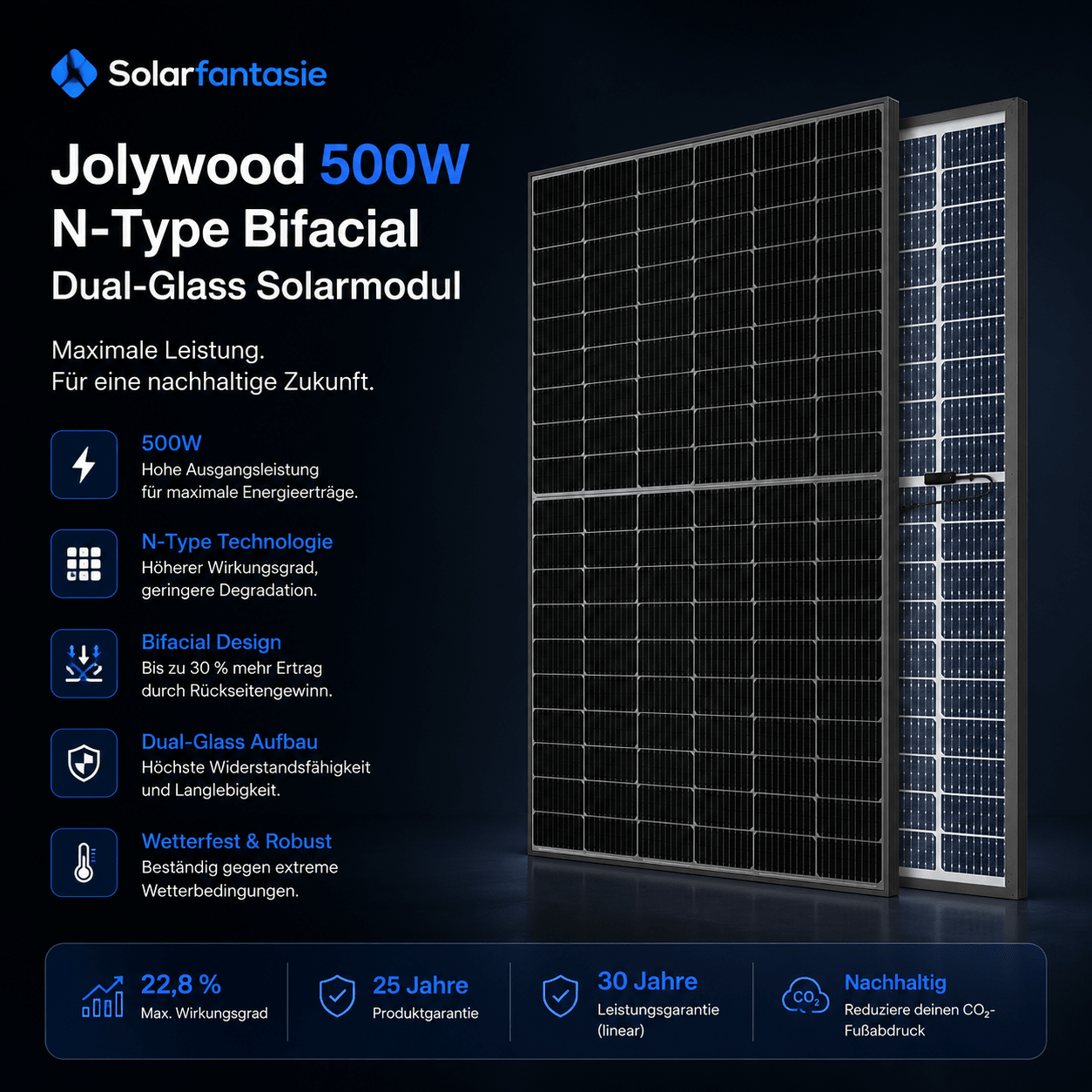 Jolywood 500W N-Type Bifacial Dual-Glass Solarmodul - Solarfantasie.de