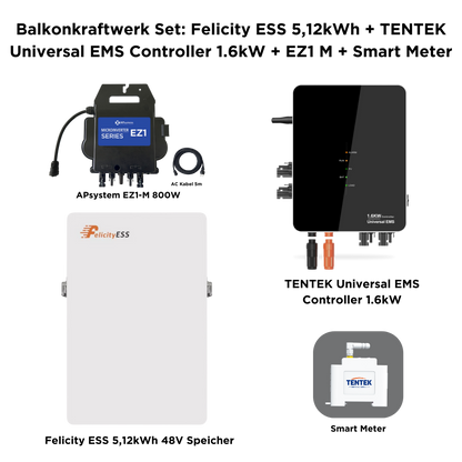 Felicity ESS 5,12kWh 48V Speicher + TENTEK Universal EMS Controller 1.6kW + EZ1 Mikrowechselrichter mit Smart Meter